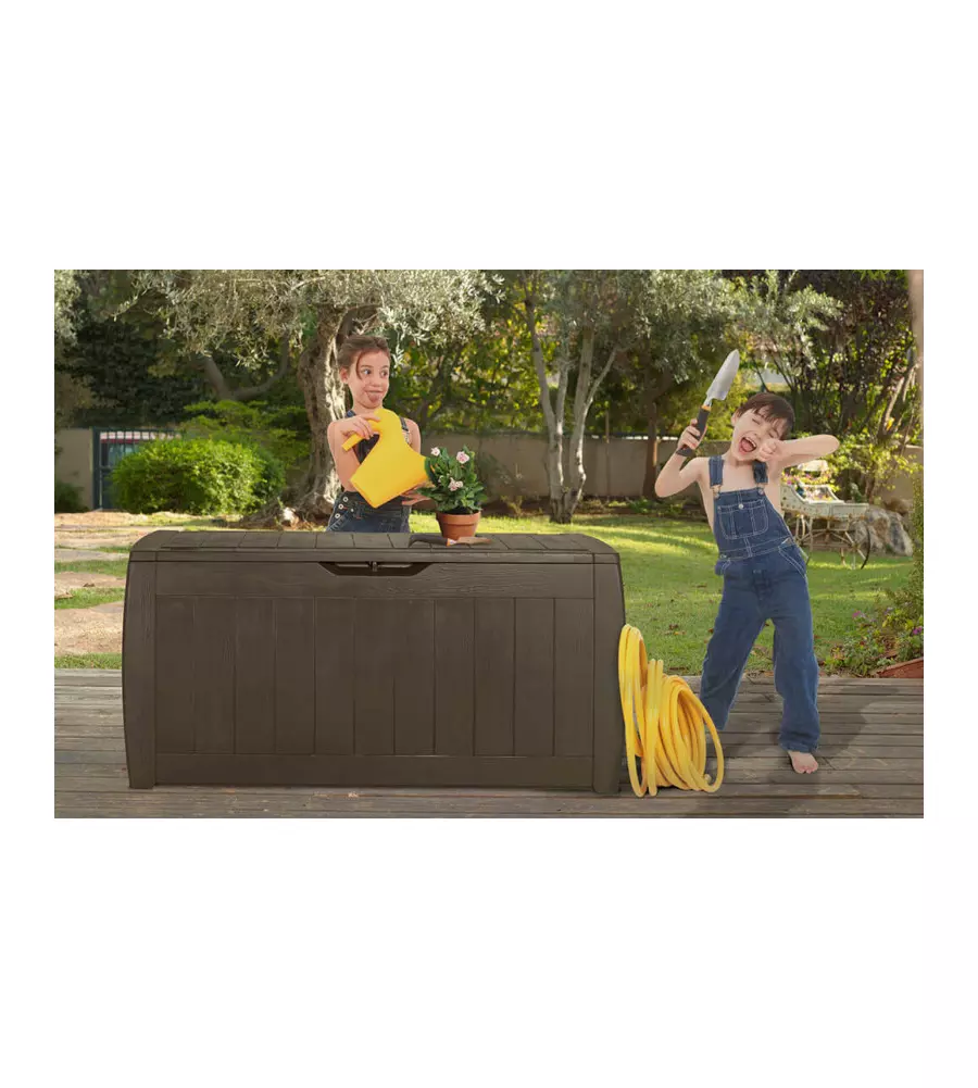 BAULE DA ESTERNO KETER "HOLLYWOOD" IN RESINA MARRONE EFFETTO LEGNO 270 LT 117,5X45X57,3 CM